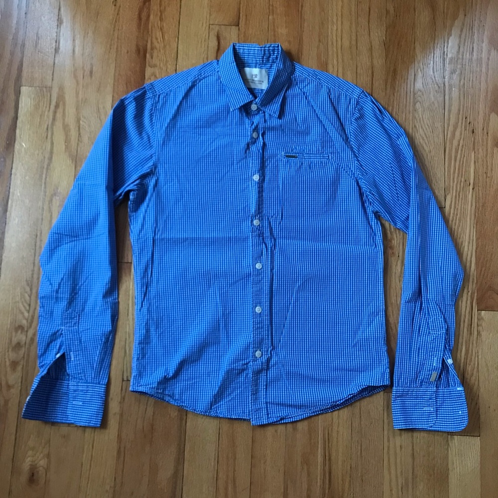 Scotch & Soda Blue Plaid Button Down Pocket Shirt Small